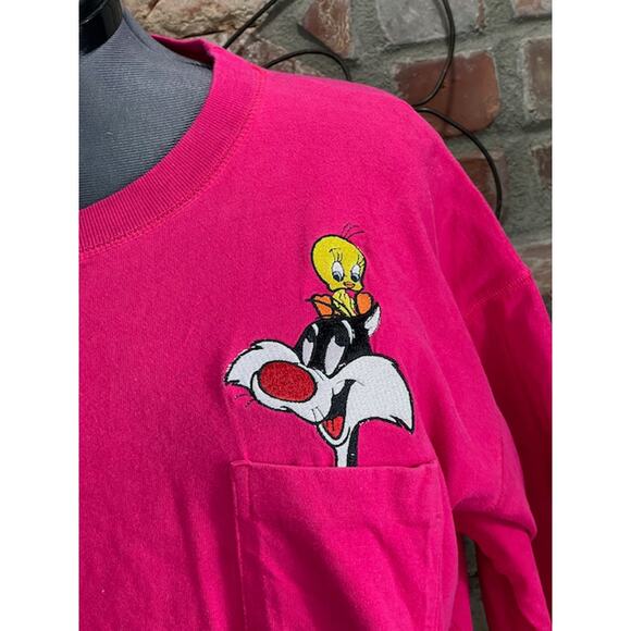T-shirt Loony Toons sylvester tweety bird embroidered hot pink - Picture 3 of 9
